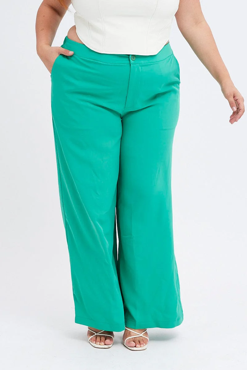 Green Wide Leg Pants Suiting High Waist - Image 2