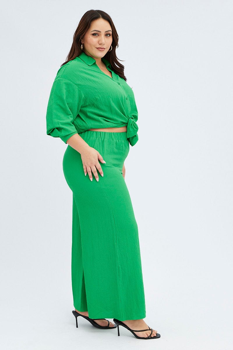 Green Wideleg Pants Crinkle Texture - Image 4