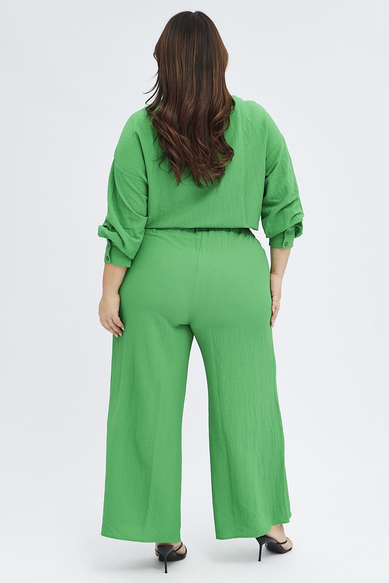 Green Wideleg Pants Crinkle Texture - Image 5
