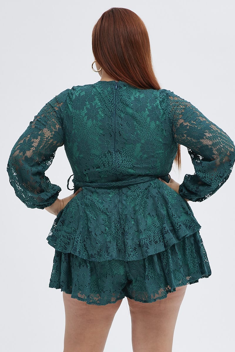 Green Wrap Playsuit Long Sleeve Lace - Image 5