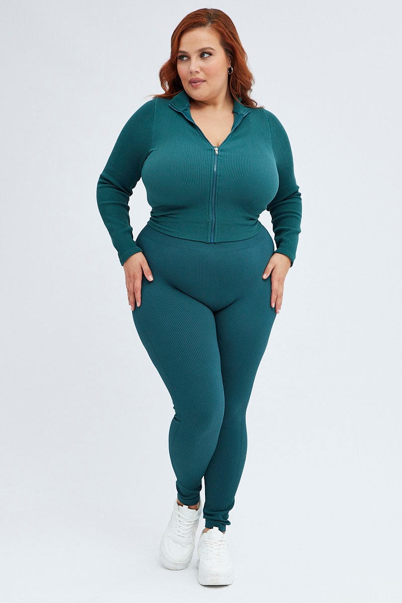 Green Zip Up Long Sleeve Seamless - Image 2