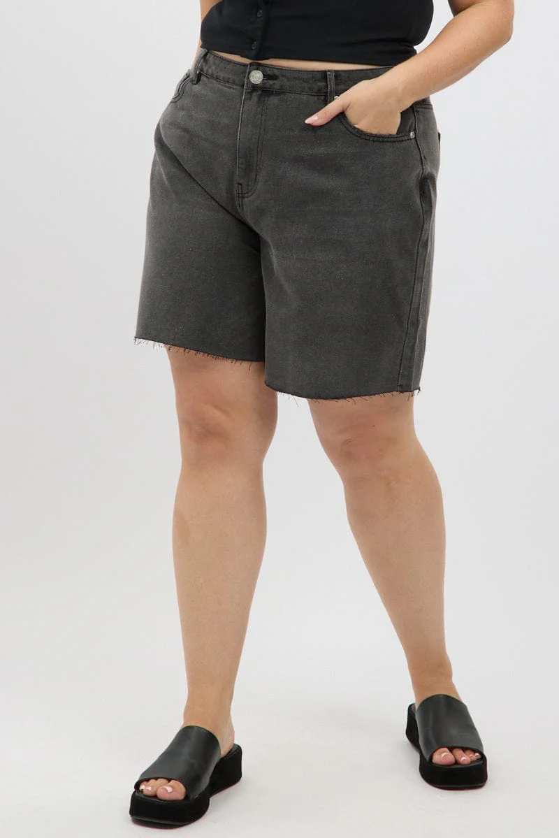Grey Bermuda Jorts Mid Rise