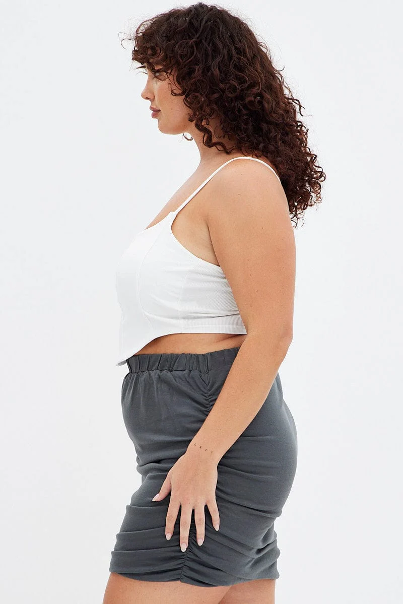 Grey Bodycon Skirt Mini Ruched - Image 4