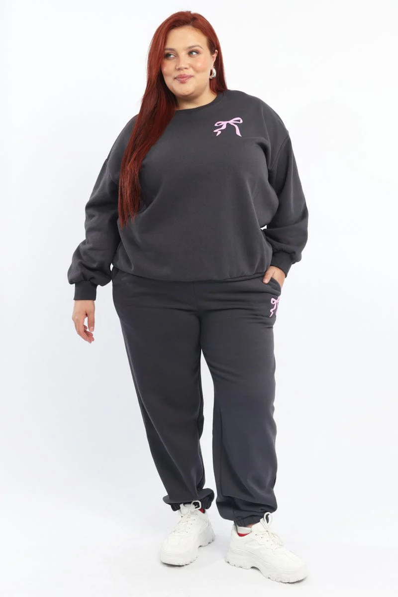 Grey Bow Print Track Pants - Image 3