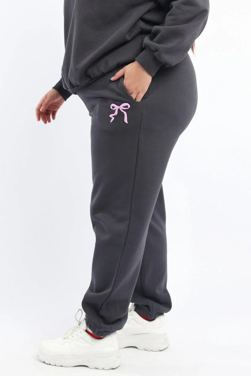 Grey Bow Print Track Pants - Image 4