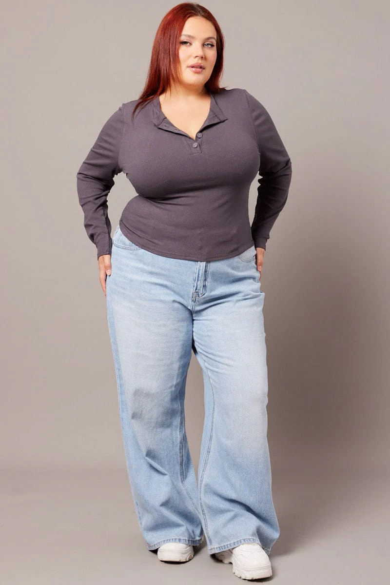 Grey Button Down Top Long Sleeve - Image 3