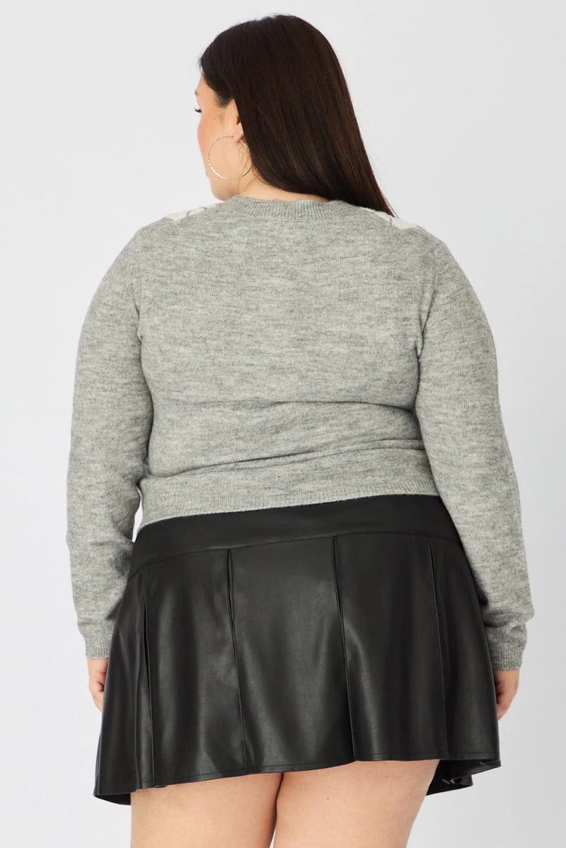 Grey Check Knit Cardigan Long Sleeve Argyle - Image 6