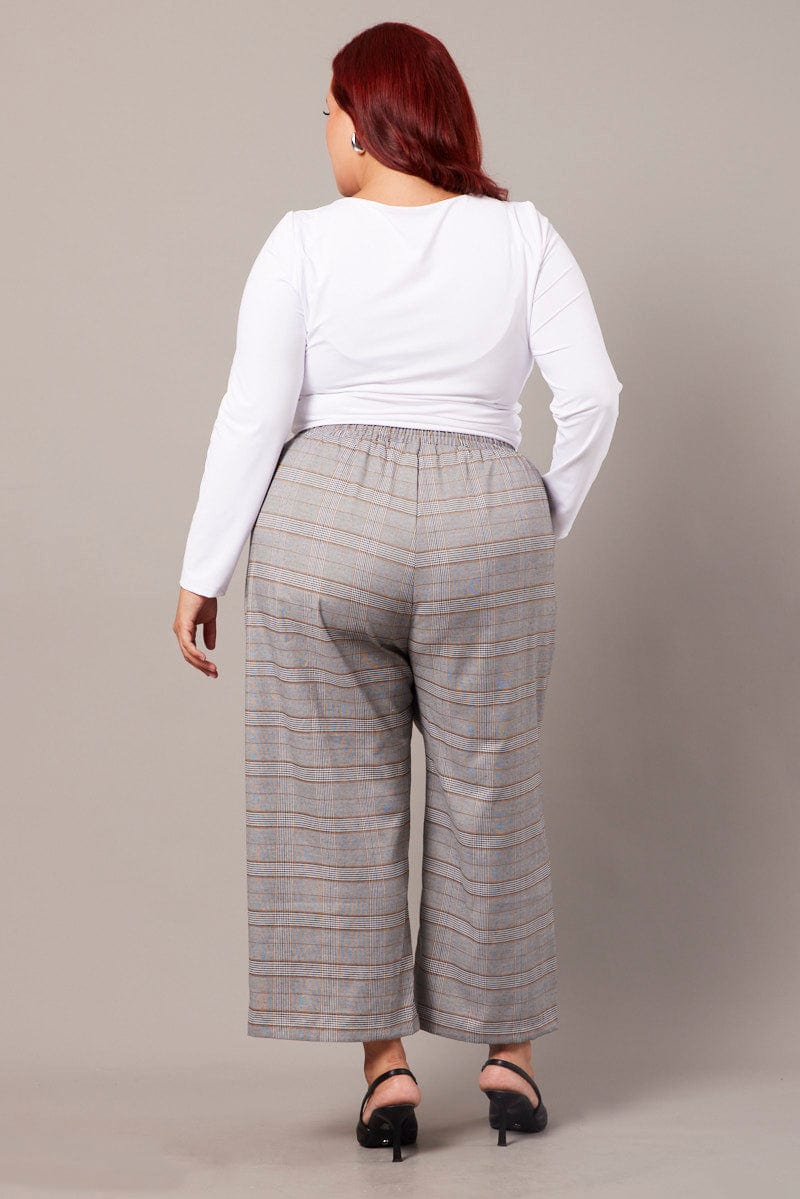 Grey Check Tapered Pants Elasticated Waist Cropped - Image 5