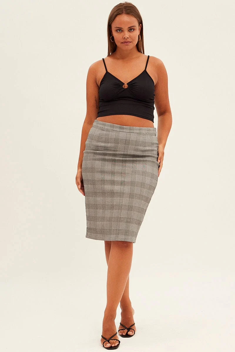 Grey Check Workwear Skirt High Rise Bodycon - Image 3