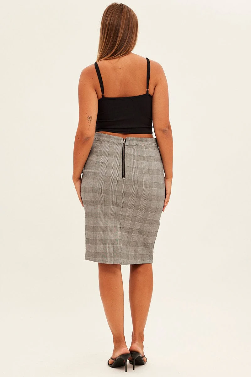 Grey Check Workwear Skirt High Rise Bodycon - Image 5