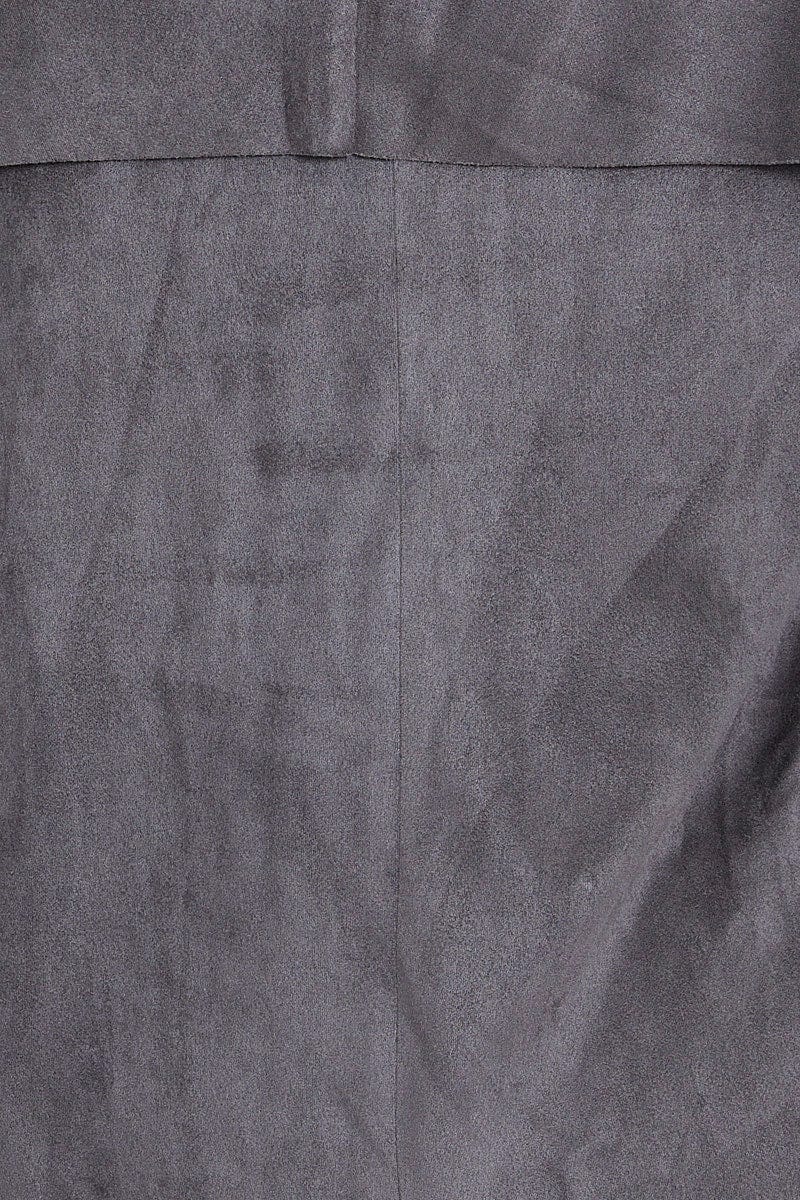 Grey Collar Jacket Long Sleeve Faux Leather Waterfall - Image 6