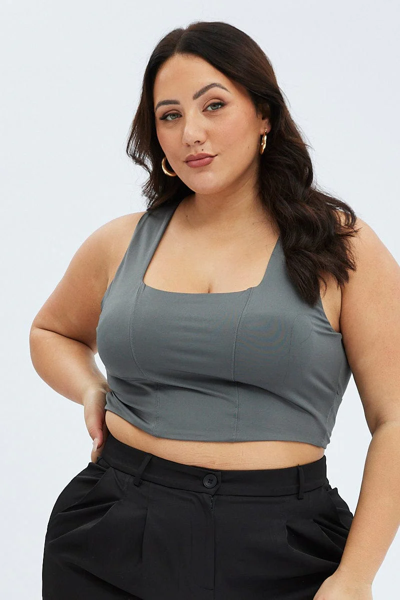 Grey Corset Top Lace Up Back - Image 3