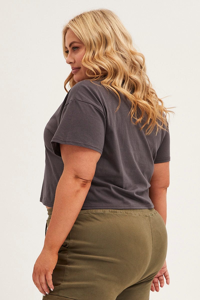 Grey Cotton T-shirt Embroidered Los Angeles - Image 4