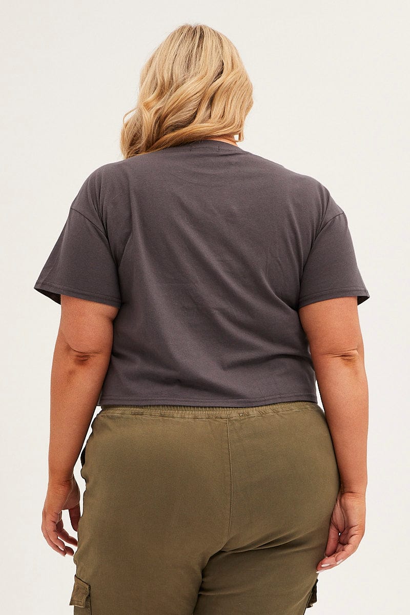 Grey Cotton T-shirt Embroidered Los Angeles - Image 5