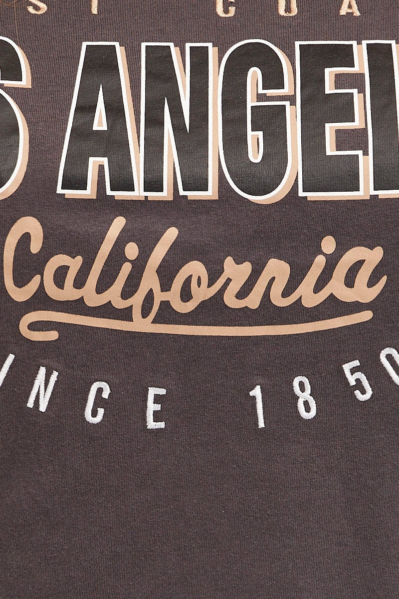 Grey Cotton T-shirt Embroidered Los Angeles - Image 6