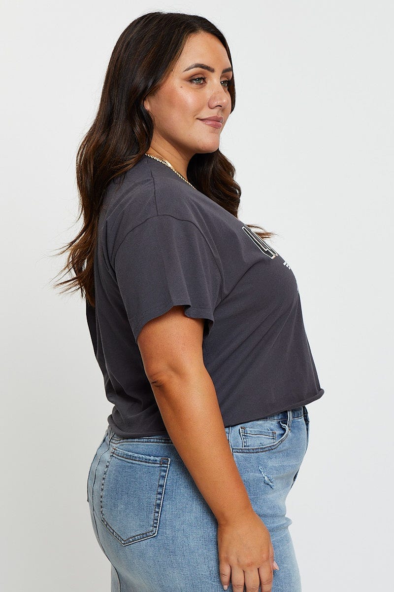 Grey Crop T-shirt Los Angeles Short Sleeve Semi - Image 4