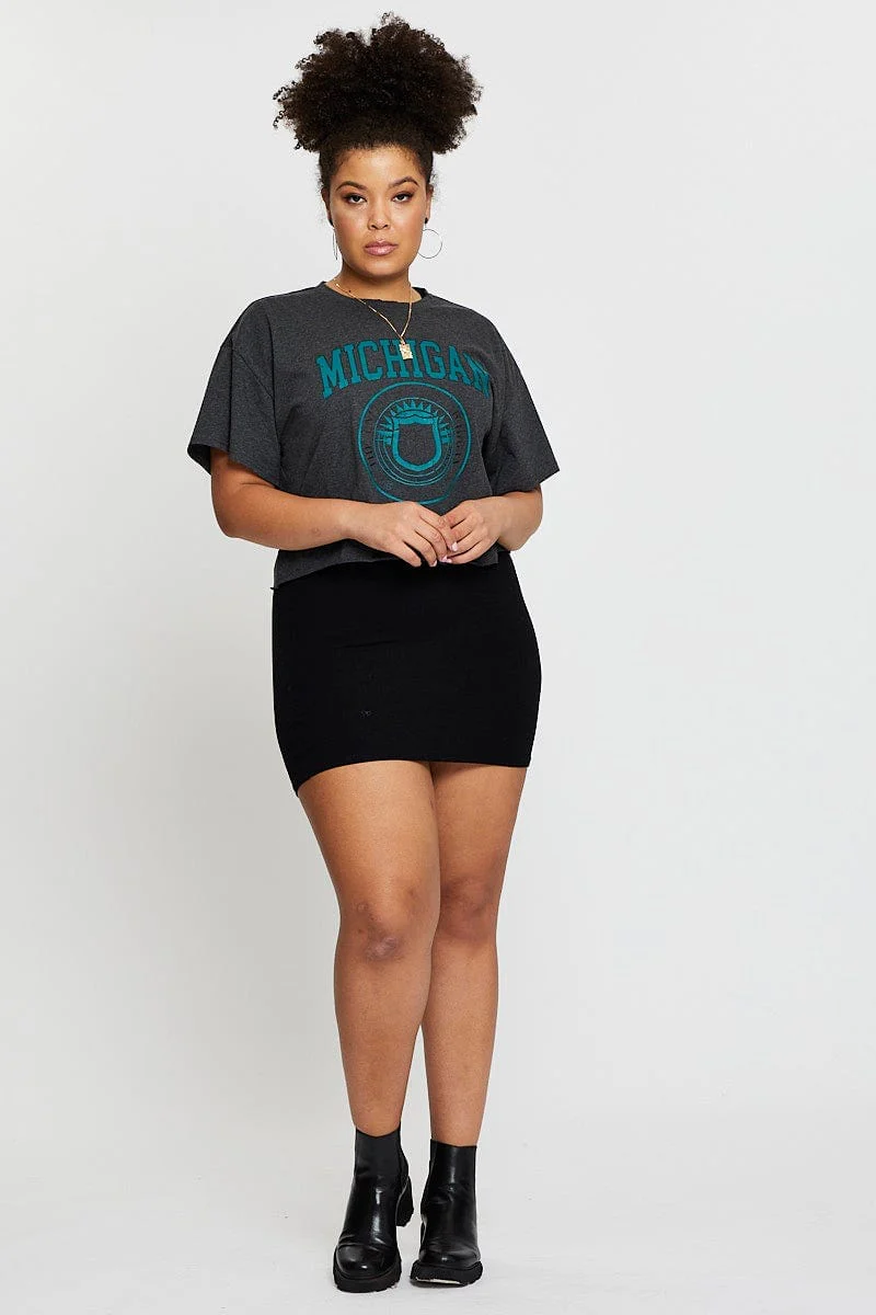 Grey Crop T-shirt Michigan Short Sleeve Cotton Semi - Image 2