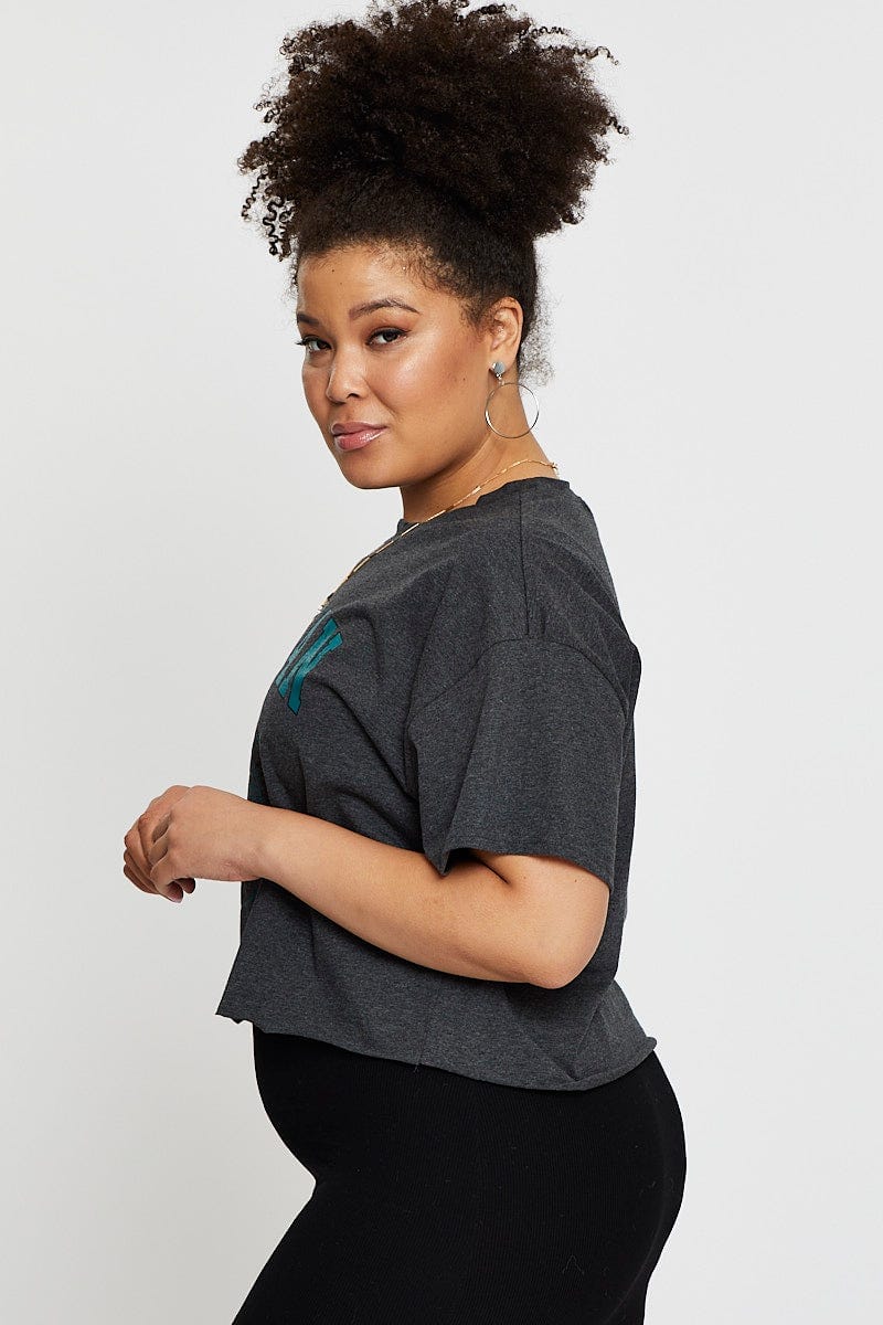 Grey Crop T-shirt Michigan Short Sleeve Cotton Semi - Image 4