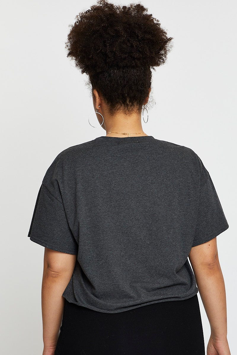 Grey Crop T-shirt Michigan Short Sleeve Cotton Semi - Image 5