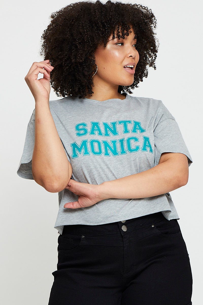 Grey Crop T-shirt Santa Monica Short Sleeve Semi - Image 3
