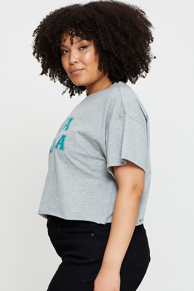 Grey Crop T-shirt Santa Monica Short Sleeve Semi - Image 4