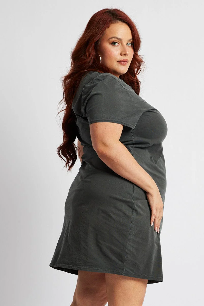 Grey Dress Short Sleeve Crew Neck - Image 4