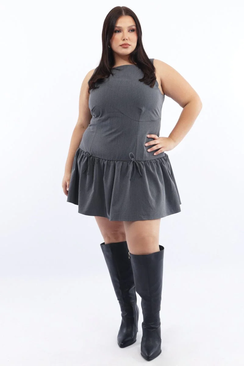 Grey Drop Waist Mini Dress - Image 3