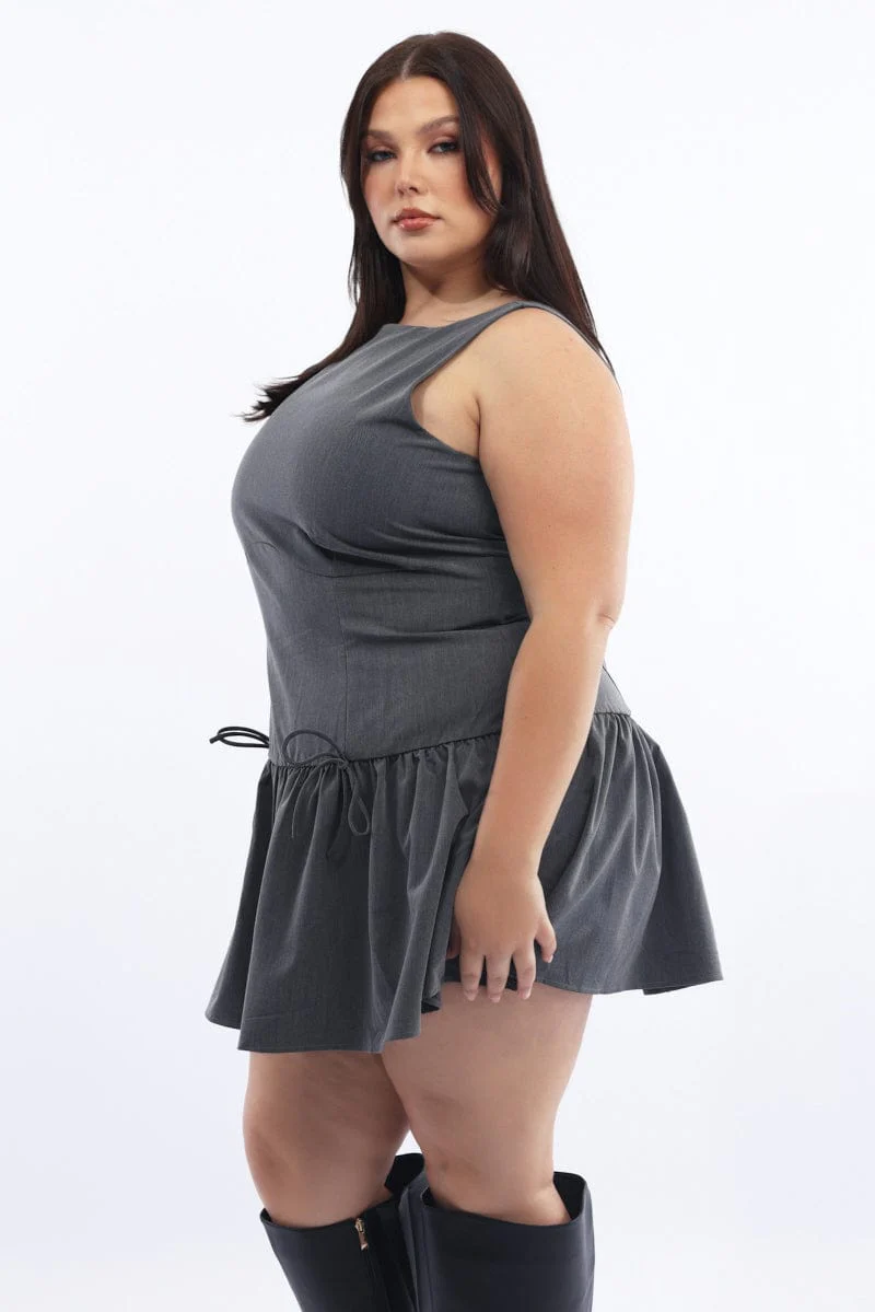 Grey Drop Waist Mini Dress - Image 4
