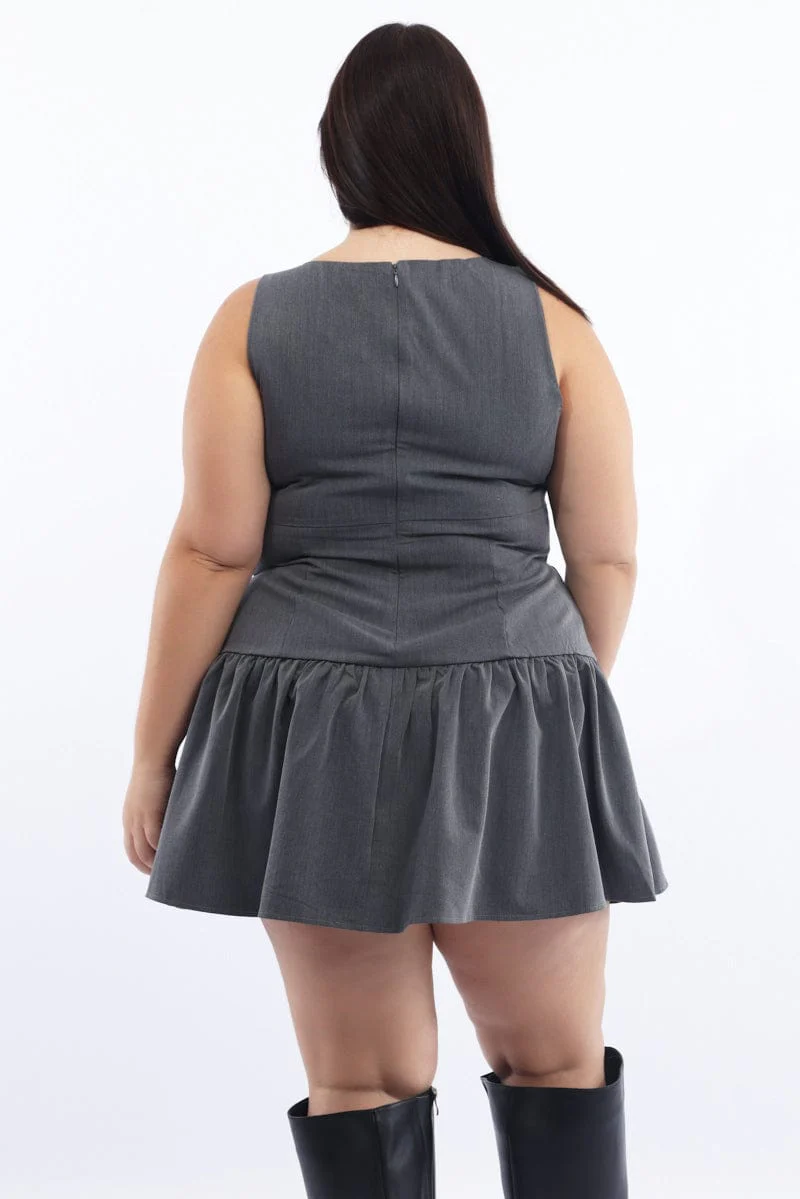 Grey Drop Waist Mini Dress - Image 5