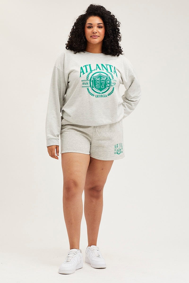 Grey Emboridered Sweatshirt Long Sleeve Fleece - Image 2