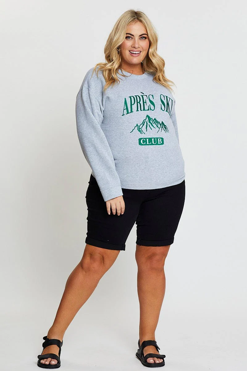 Grey Embroidered Sweatshirt Long Sleeve Apres Ski - Image 2