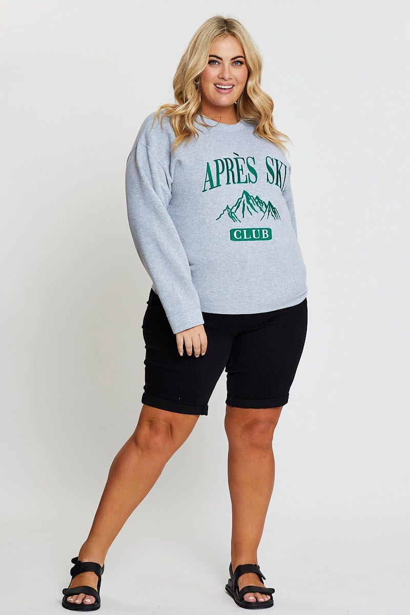Grey Embroidered Sweatshirt Long Sleeve Apres Ski - Image 3