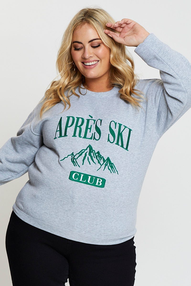 Grey Embroidered Sweatshirt Long Sleeve Apres Ski - Image 4