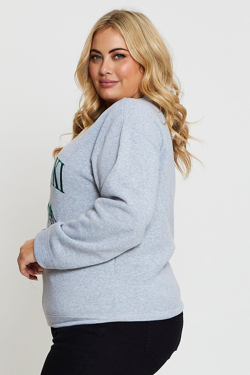 Grey Embroidered Sweatshirt Long Sleeve Apres Ski - Image 5