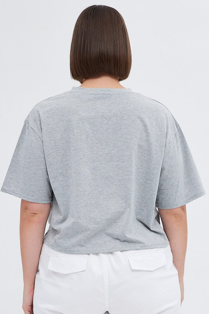 Grey Embroidered T-shirt Milano Crop Cotton Jersey - Image 5