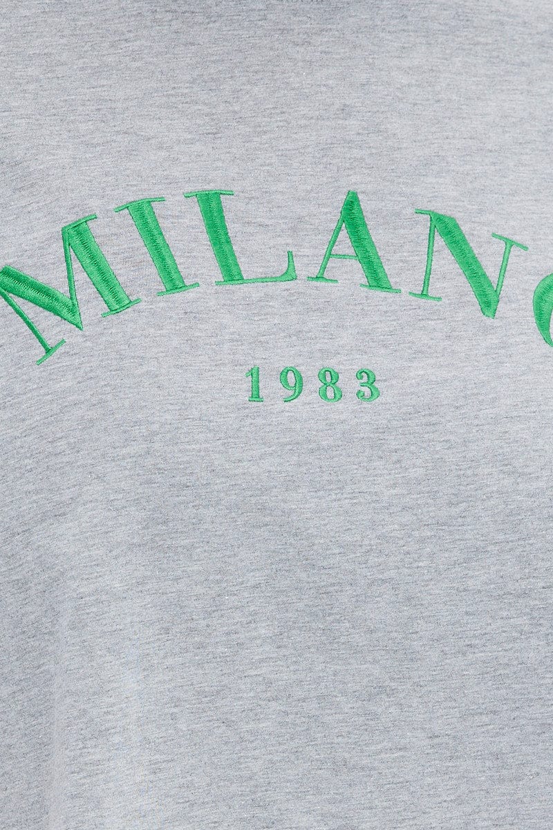 Grey Embroidered T-shirt Milano Crop Cotton Jersey - Image 6