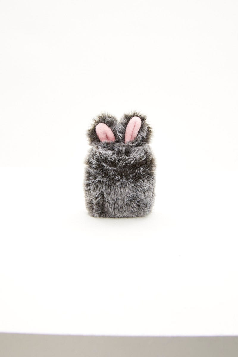 Grey Faux Fur Bunny Air Pod Case With Ears - Image 4