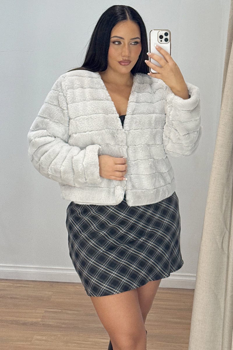 Grey Faux Fur Jacket - Image 2