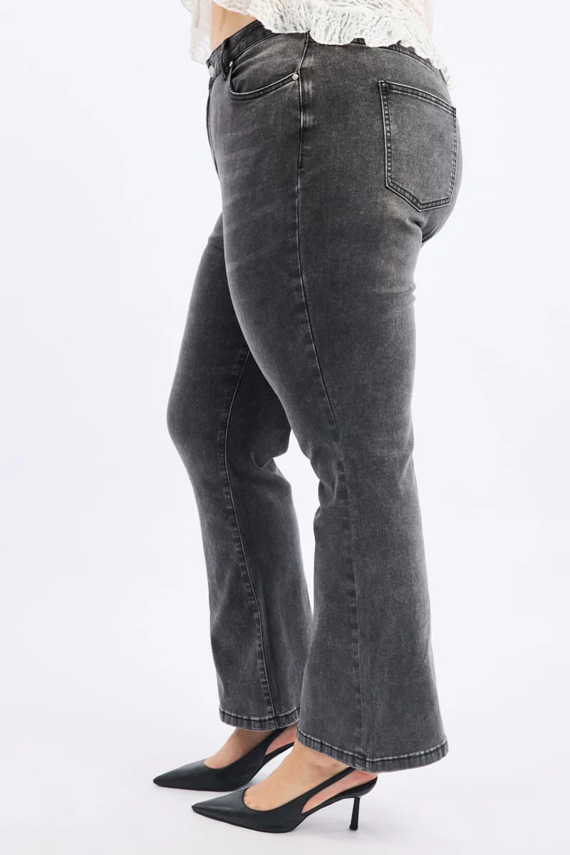 Grey Flare Jeans Mid Rise - Image 4