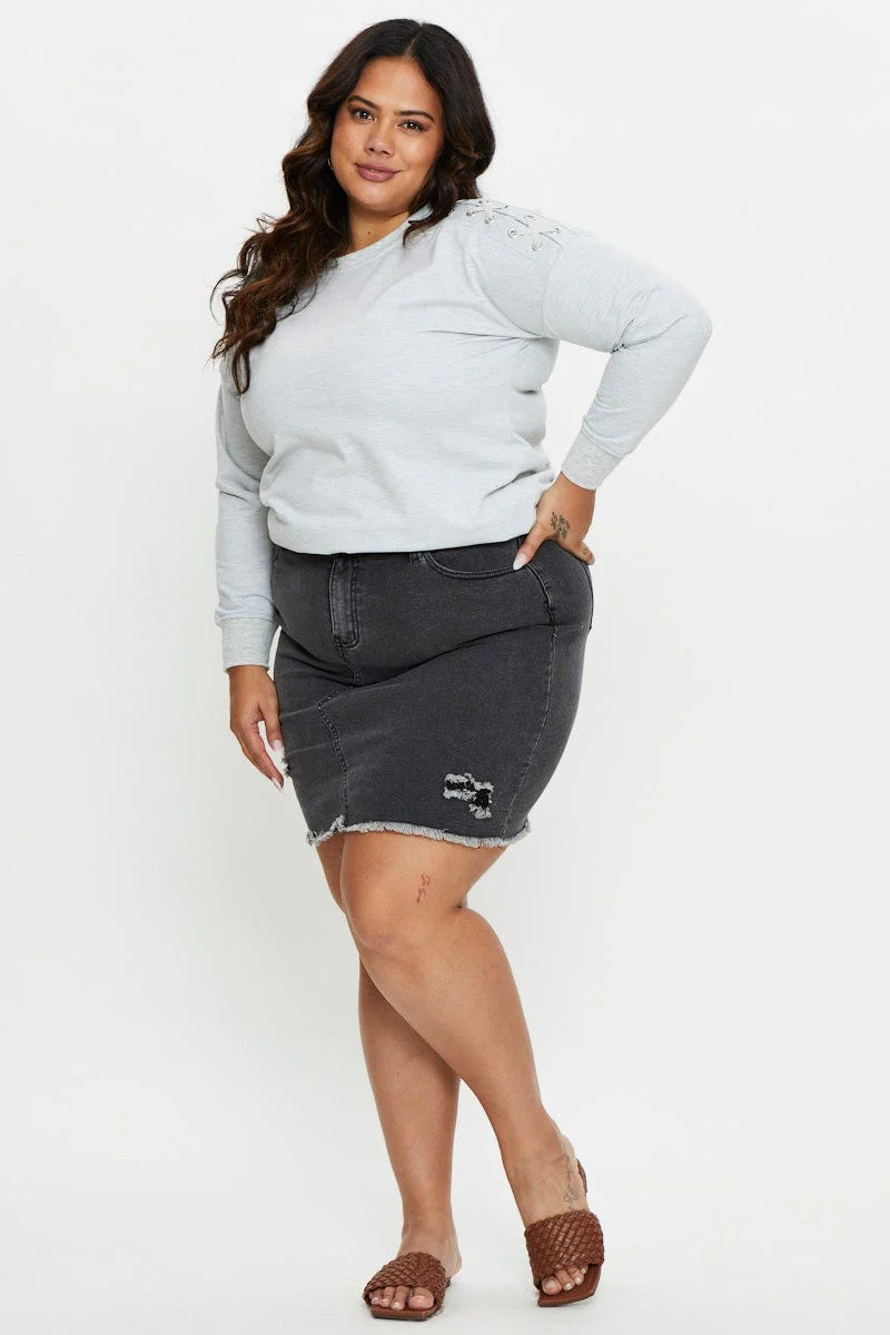 Grey Fleece Sweatshirt Crew Neck Long Sleeve - Image 2