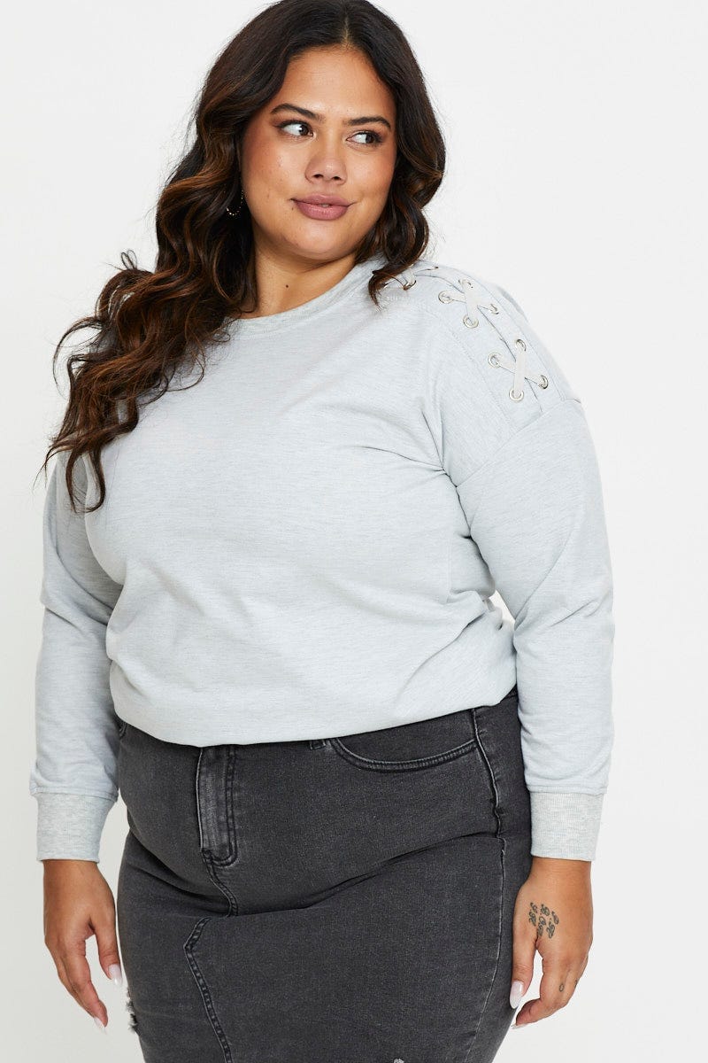 Grey Fleece Sweatshirt Crew Neck Long Sleeve - Image 3