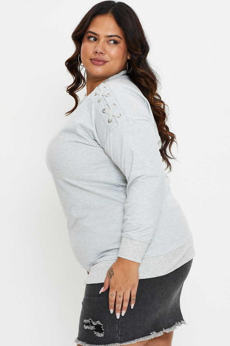 Grey Fleece Sweatshirt Crew Neck Long Sleeve - Image 4