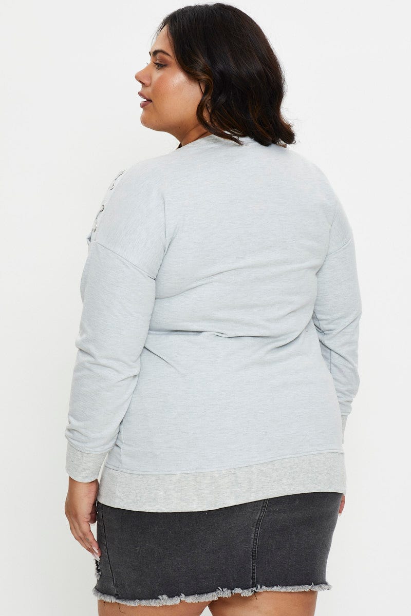 Grey Fleece Sweatshirt Crew Neck Long Sleeve - Image 5