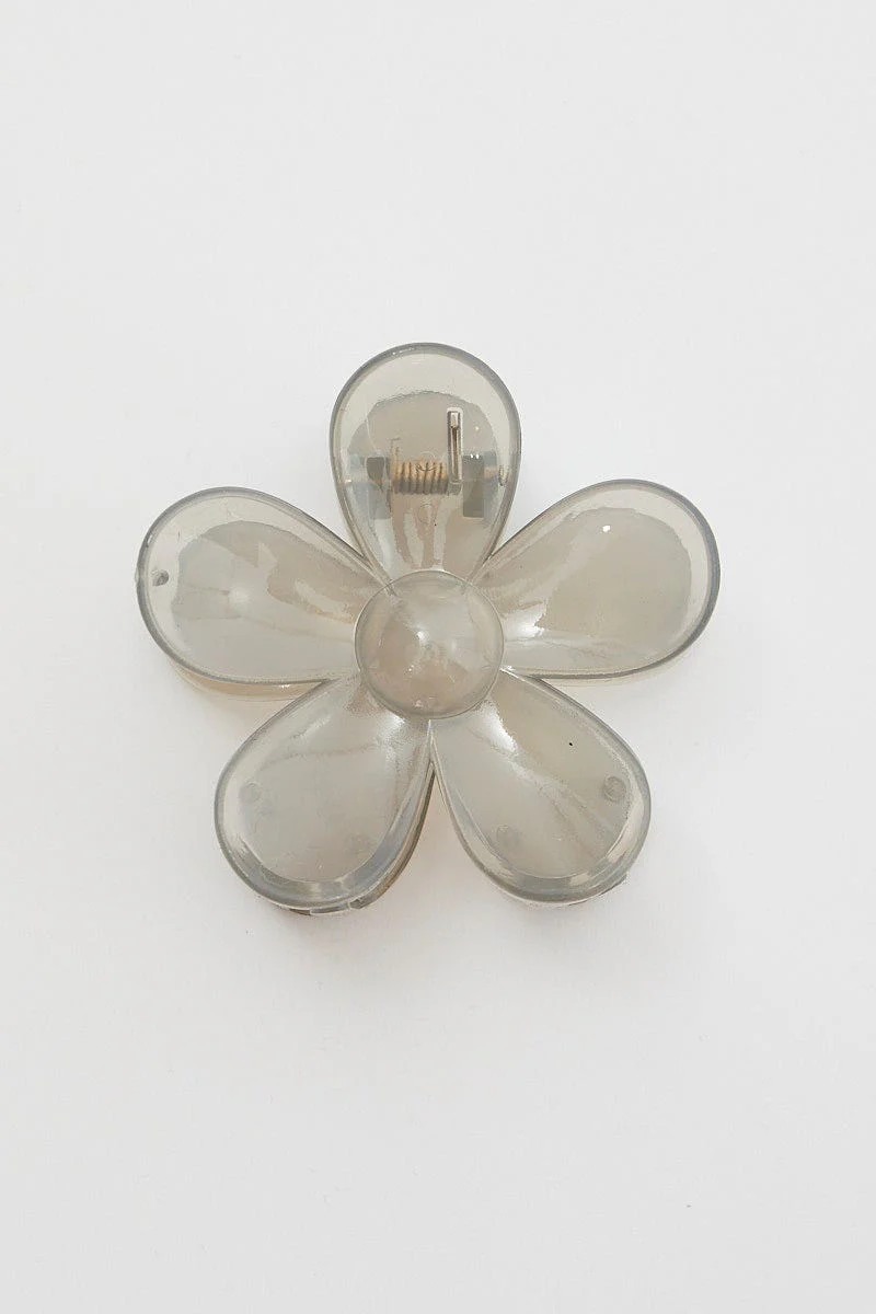 Grey Flower Design Hair Claw