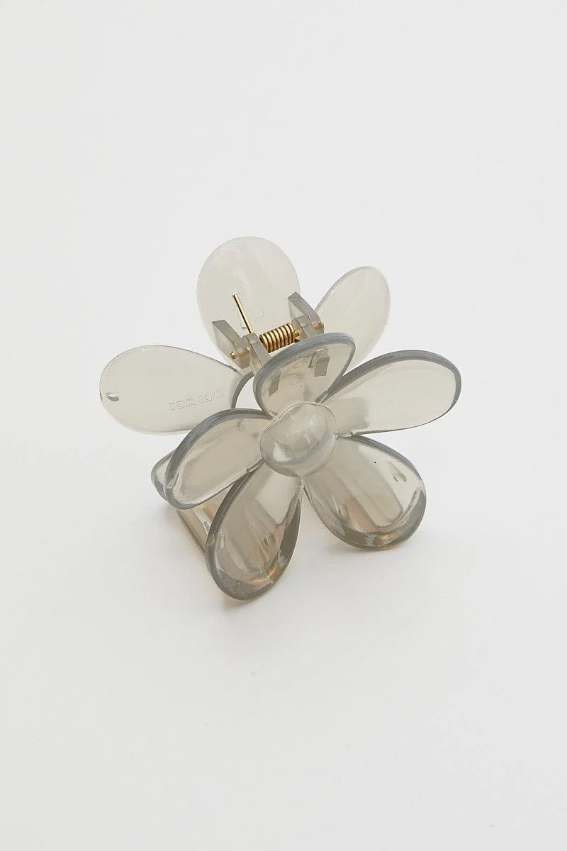 Grey Flower Design Hair Claw - Image 2