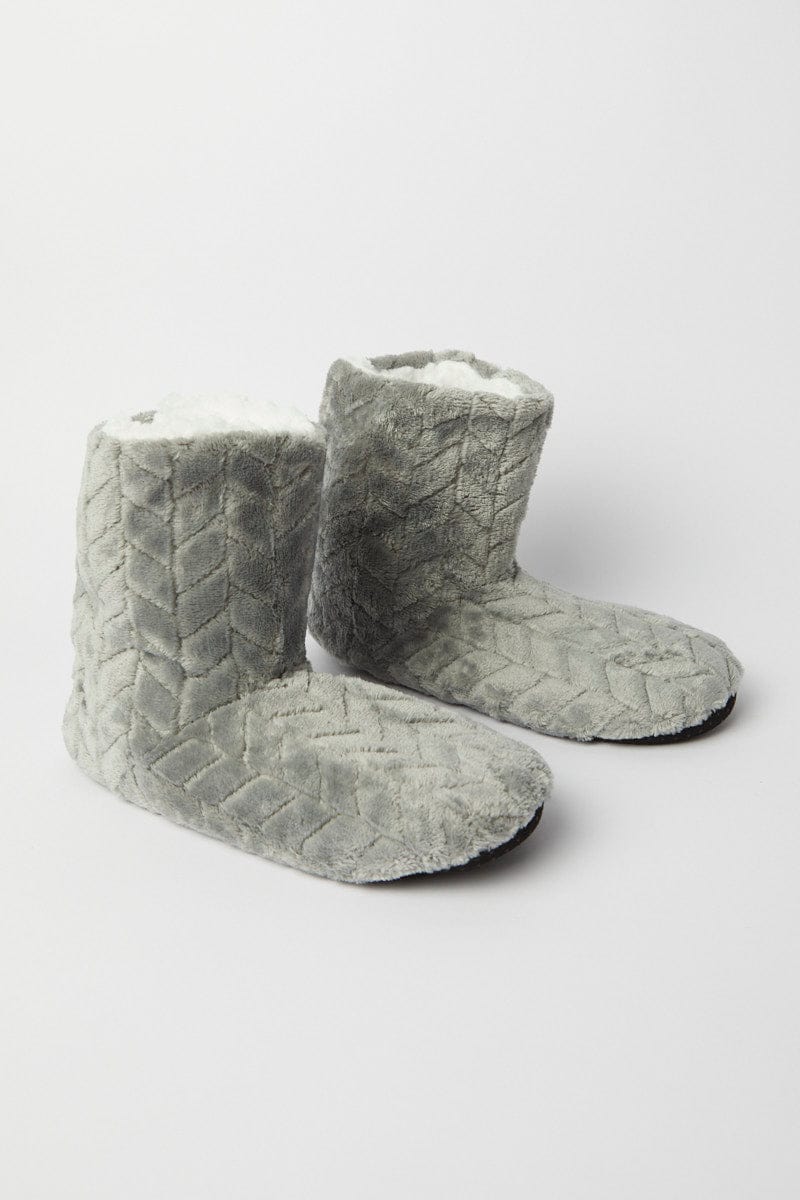 Grey Fluffy Boot Slippers