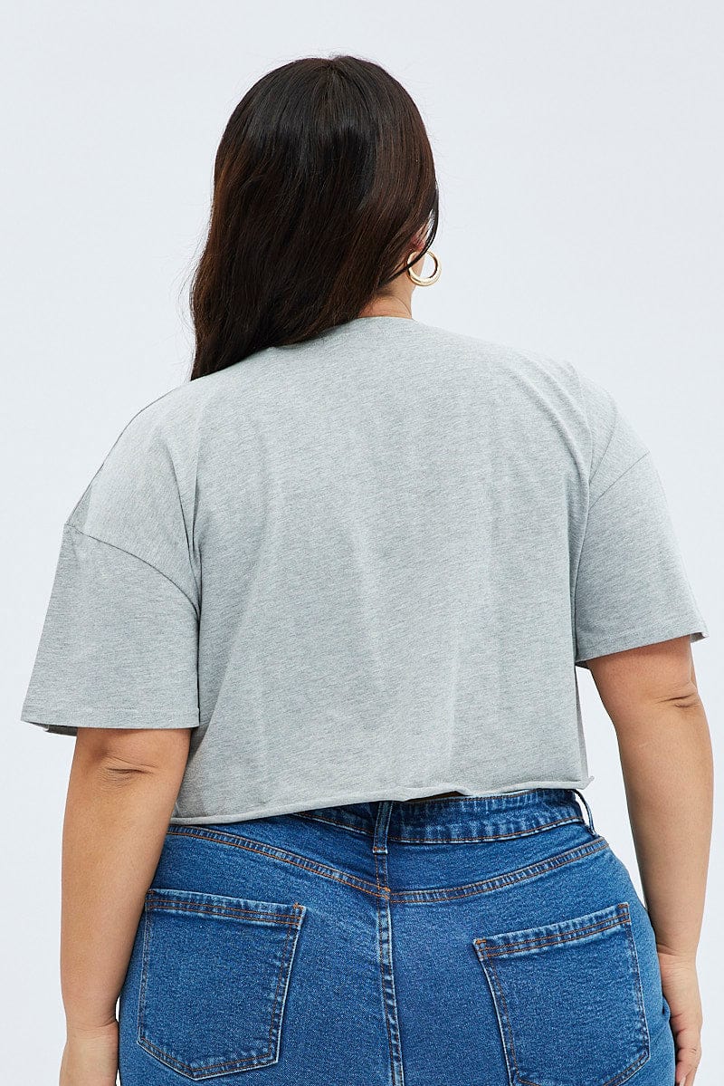 Grey Graphic Crop T-shirt Short Sleeve Crew Neck - Image 5