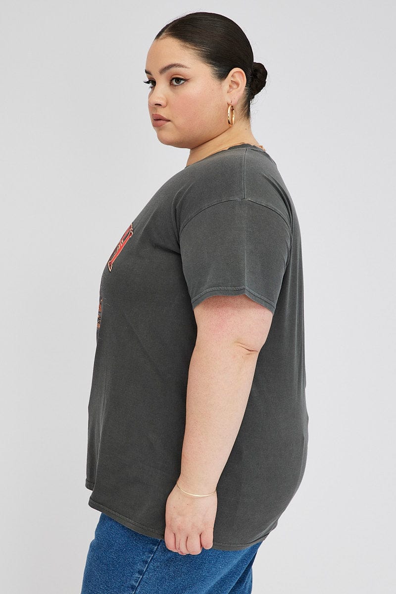 Grey Graphic Crop T-shirt Short Sleeve Crew Neck - Image 4