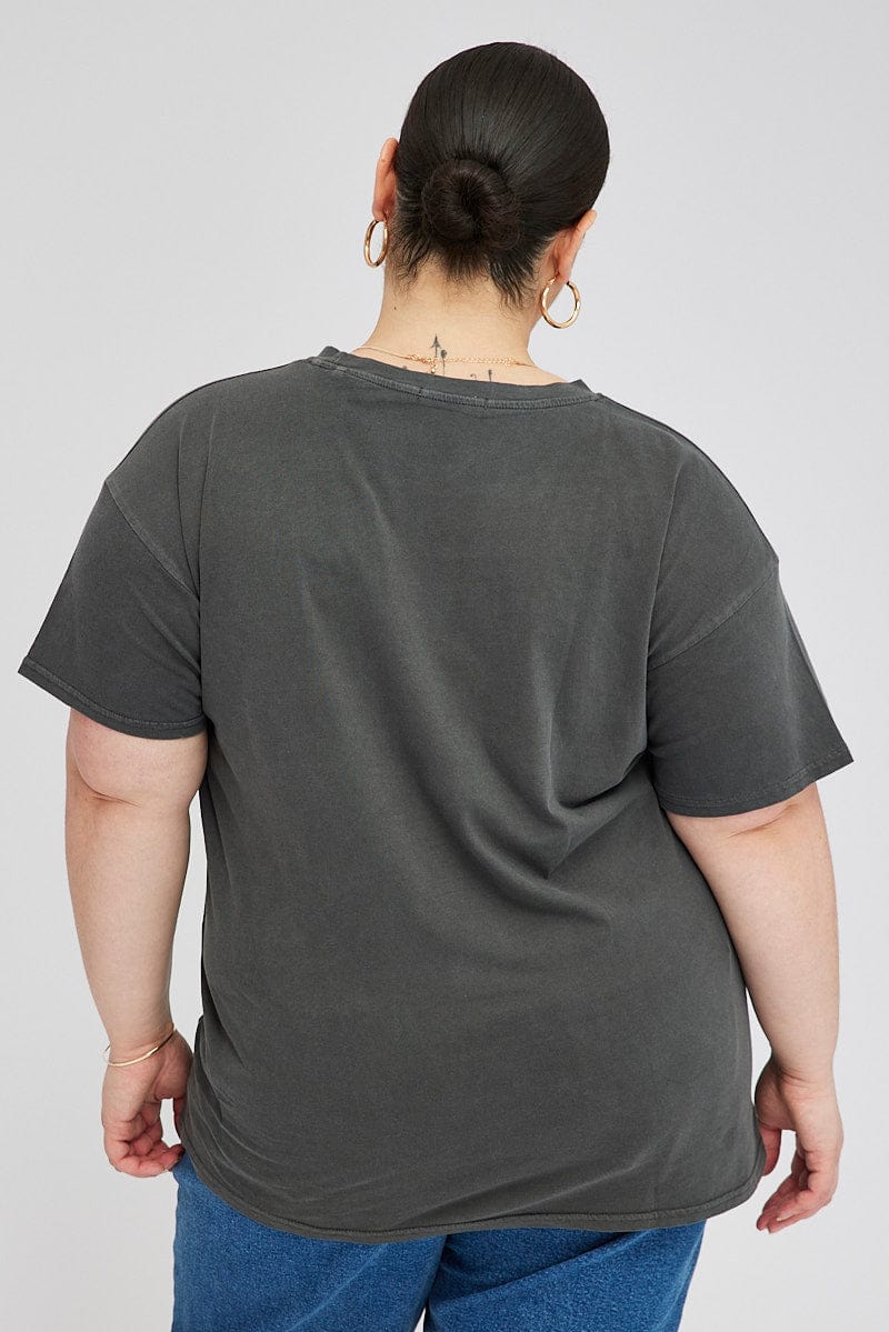 Grey Graphic Crop T-shirt Short Sleeve Crew Neck - Image 5