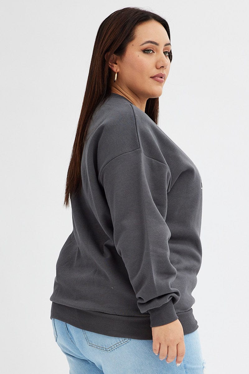 Grey Graphic Sweater Los Angeles Long Sleeve Relaxed - Image 4